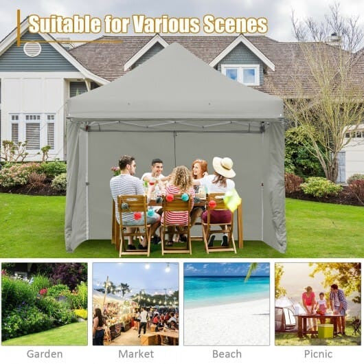 10x10 Pop-up Gazebo with 5 Removable Sidewalls Extended Awning Blue-6