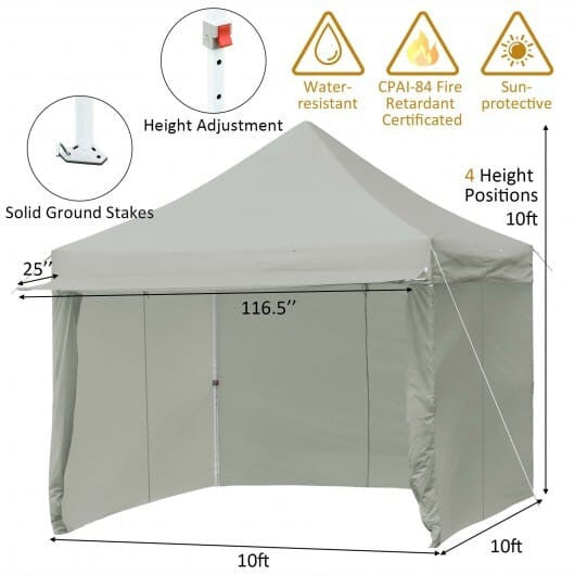 10x10 Pop-up Gazebo with 5 Removable Sidewalls Extended Awning Blue-7