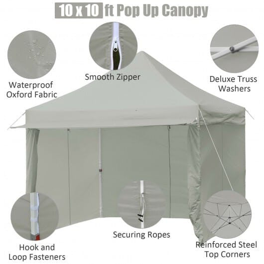 10x10 Pop-up Gazebo with 5 Removable Sidewalls Extended Awning Blue-6