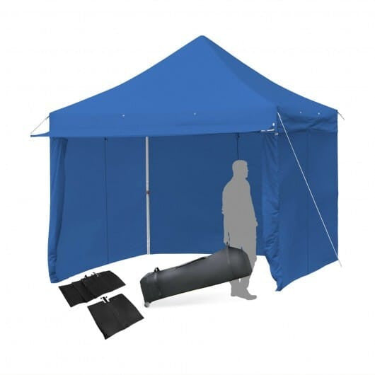 10x10 Pop-up Gazebo with 5 Removable Sidewalls Extended Awning Blue-7
