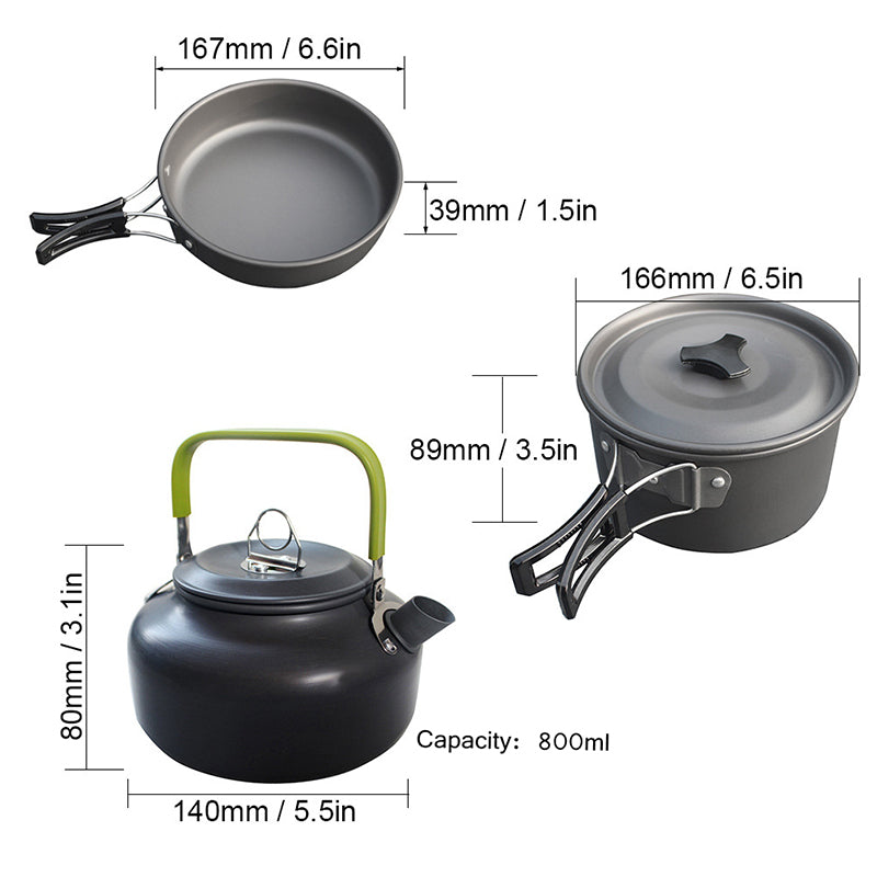 Camping Cookware Set | Pots, Pan & Kettle