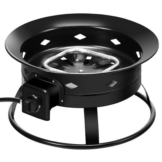 Portable Outdoor Black Metal Propane Fire Pit with Cover and Carry Kit-0