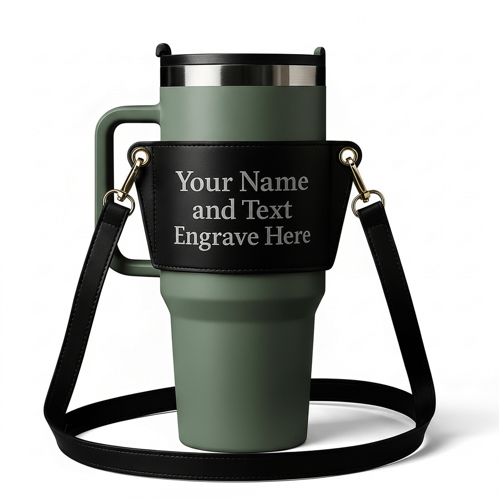 Personalized leather tumbler carrier 40oz Stanley Tumbler-0