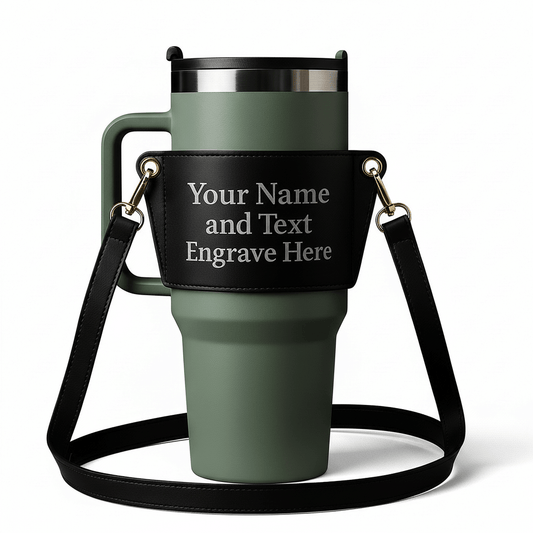Personalized leather tumbler carrier 40oz Stanley Tumbler-0