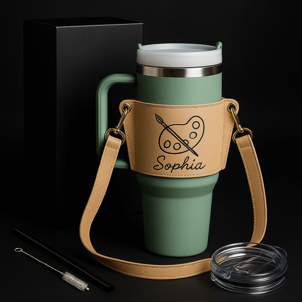 Personalized leather tumbler carrier 40oz Stanley Tumbler-2