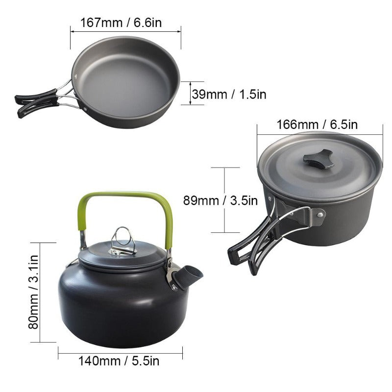 Ultra-Light Aluminium Camping Cookware Set | Pot, Pan & Kettle