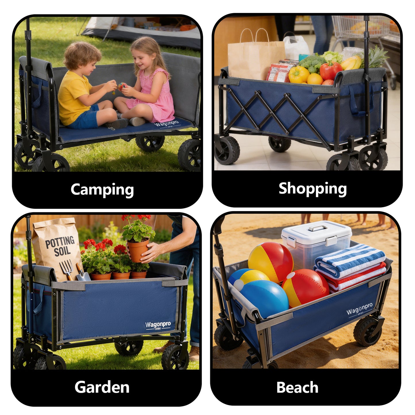Convertible Folding Trolley – All-in-One Beach, Camping & Shopping Cart with Wide Wheels