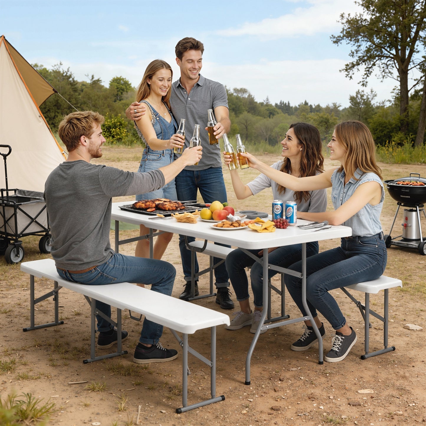 6ft Folding Picnic Table & Bench Set — 3 Piece