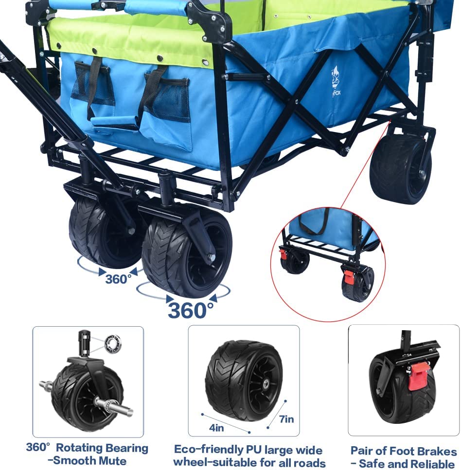 140L Collapsible Wagon with Canopy & Cooler Bag - Blue
