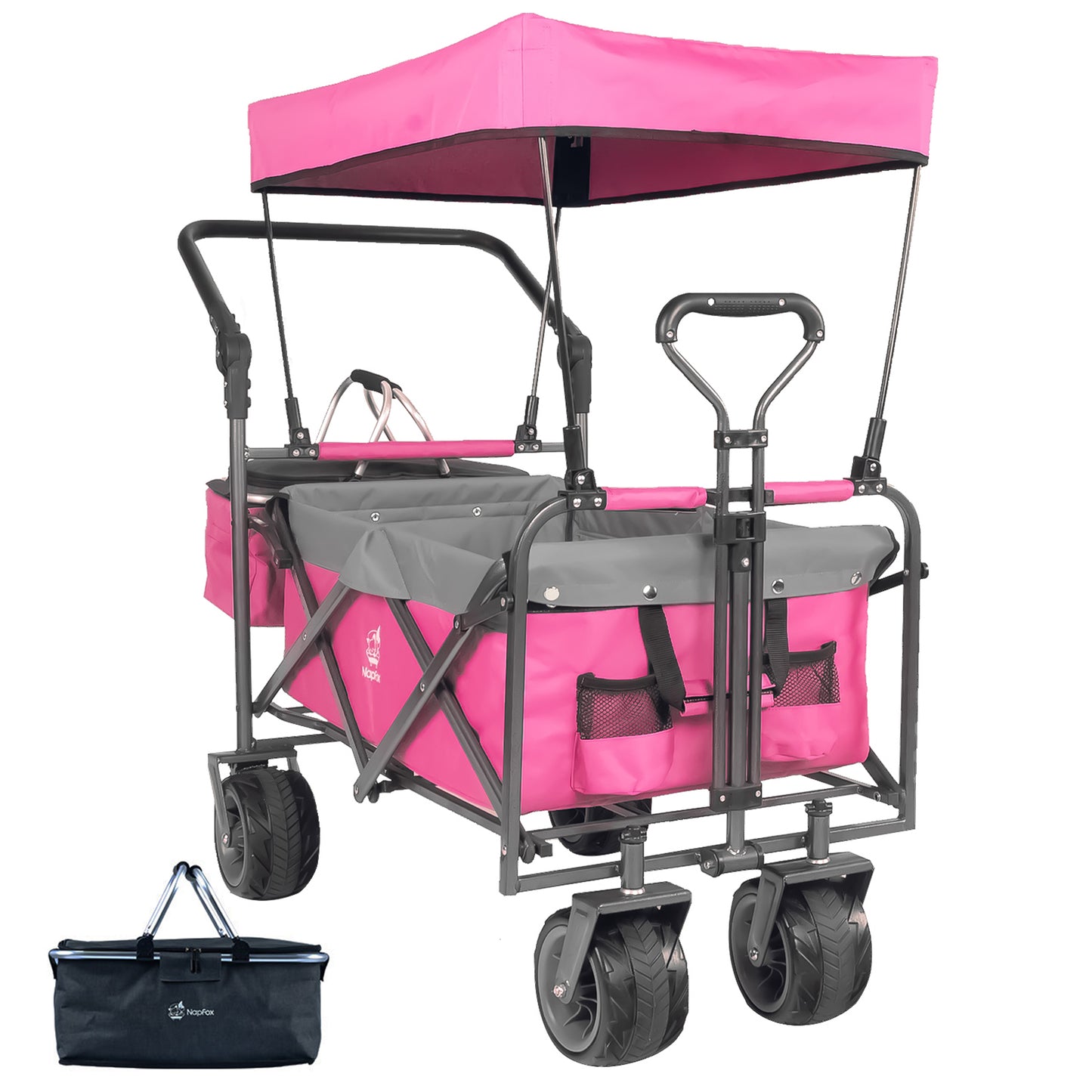 140L Collapsible Wagon with Canopy & Cooler Bag - Pink