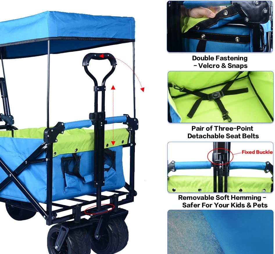 140L Collapsible Wagon with Canopy & Cooler Bag - Blue