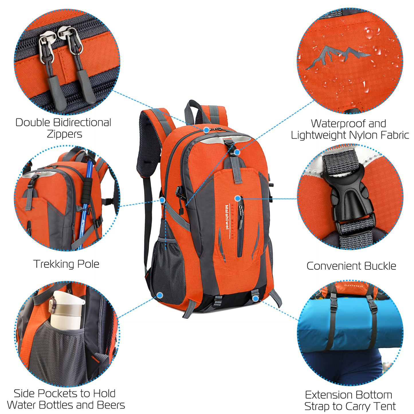 36L Waterproof Outdoor Daypack | Lightweight Hiking & Travel Backpack (Black or Orange)