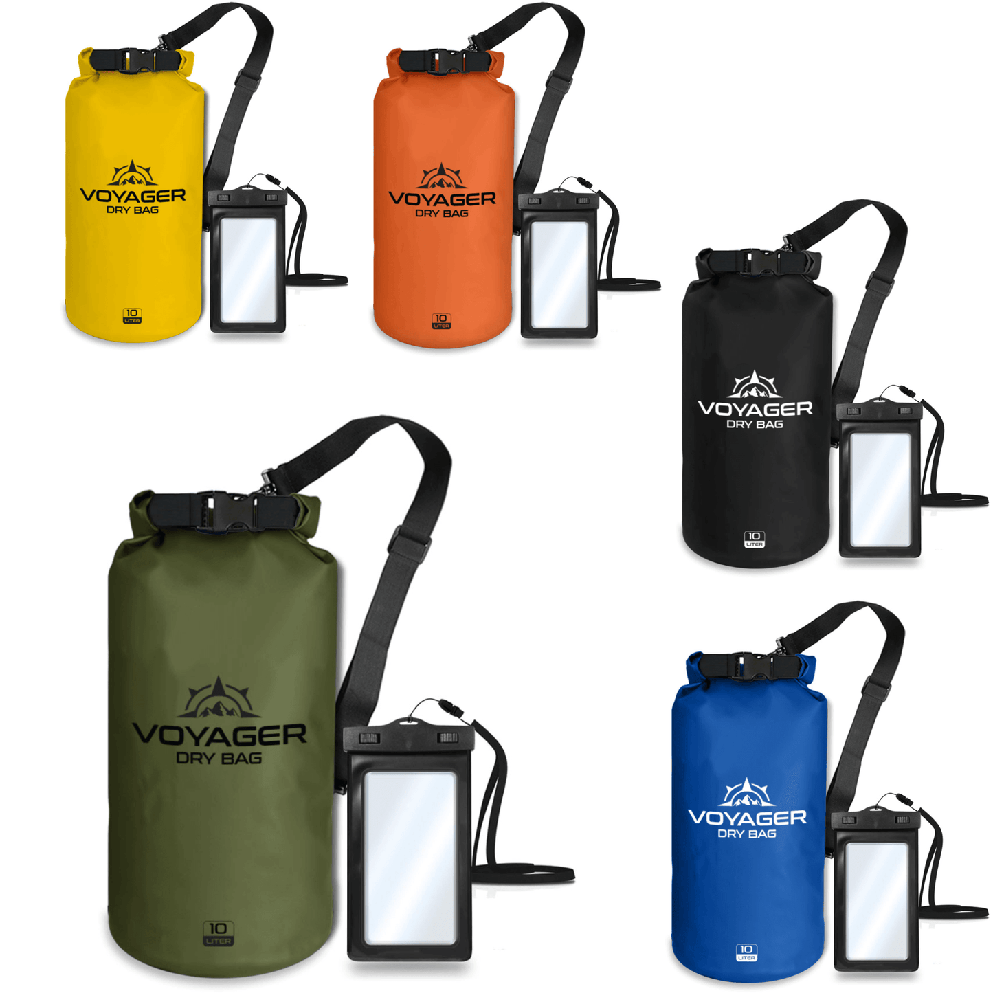 10L Waterproof Dry Bag | Roll-Top Dry Sack with Cell Phone Case & Shoulder Strap | The Ember Trail