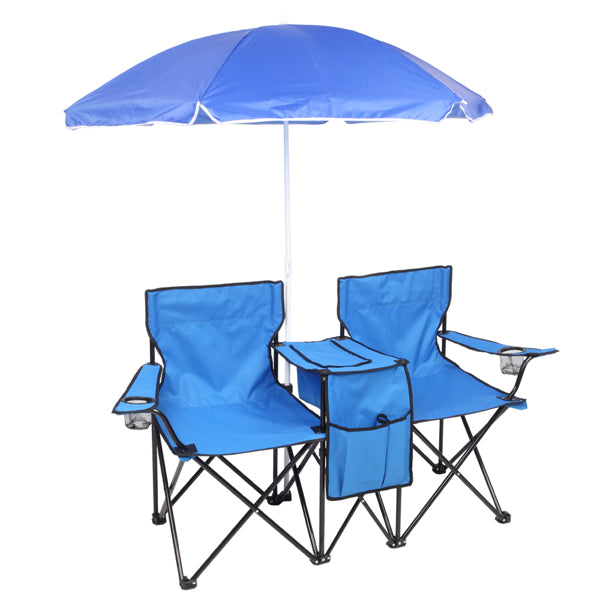 2-Seat Folding Chair with Removable Sun Umbrella – Portable Beach & Fishing Chair