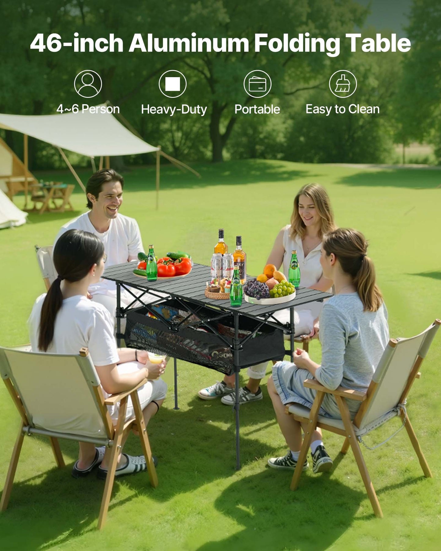 Folding Portable Camping Table Aluminum Outdoor Picnic Roll Up Table Storage Bag