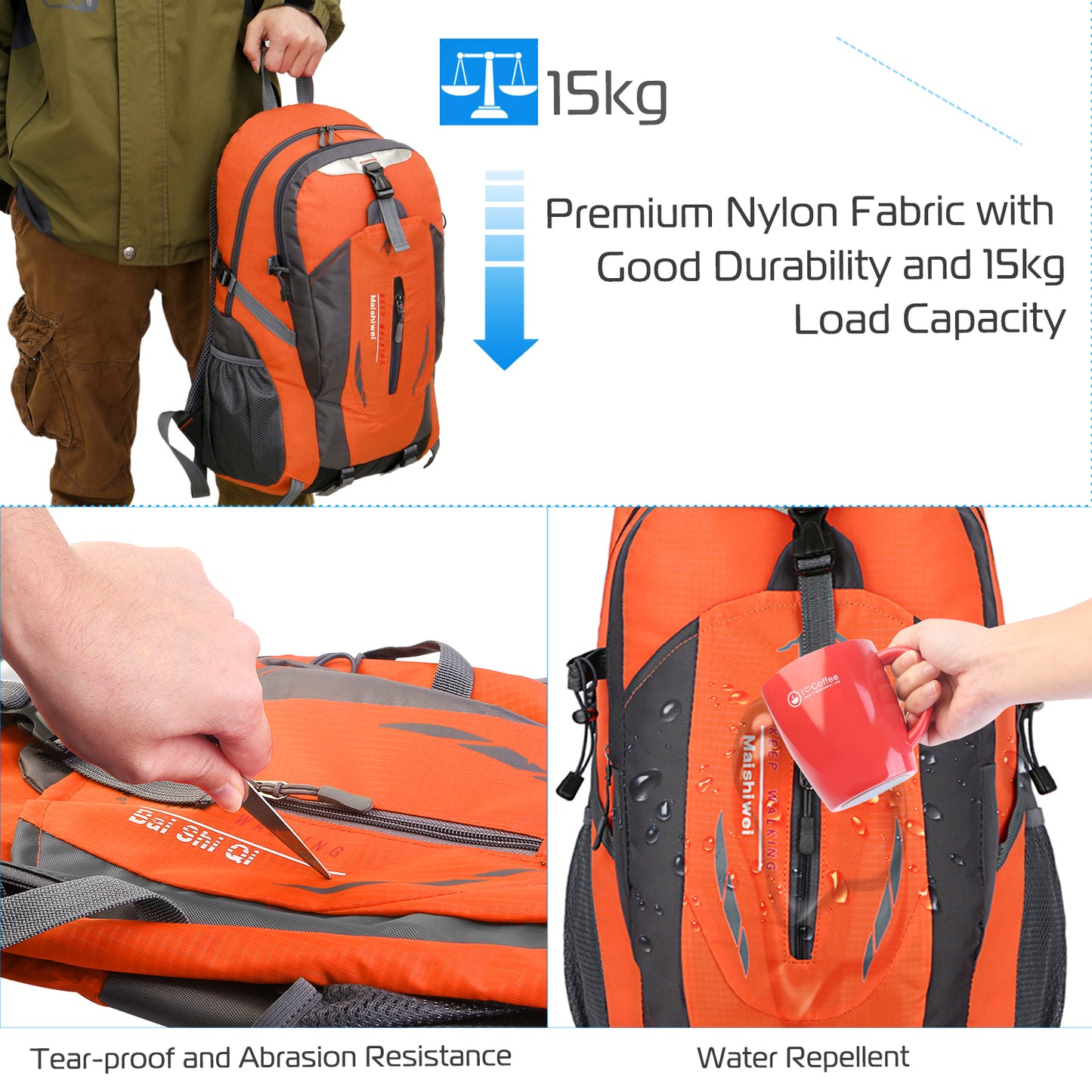 36L Waterproof Outdoor Daypack | Lightweight Hiking & Travel Backpack (Black or Orange)