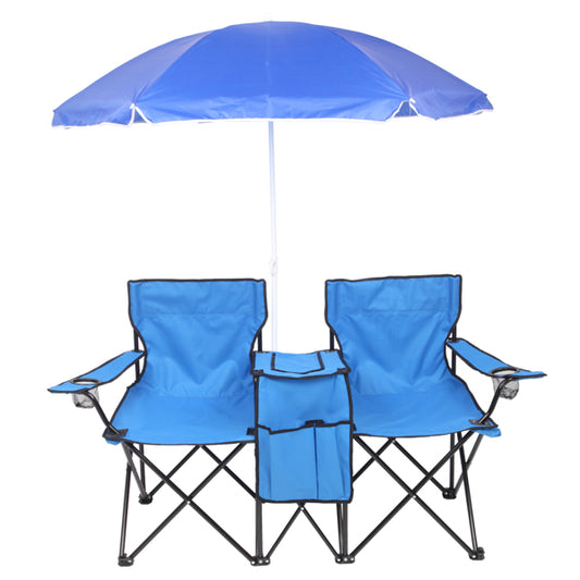 2-Seat Folding Chair with Removable Sun Umbrella – Portable Beach & Fishing Chair
