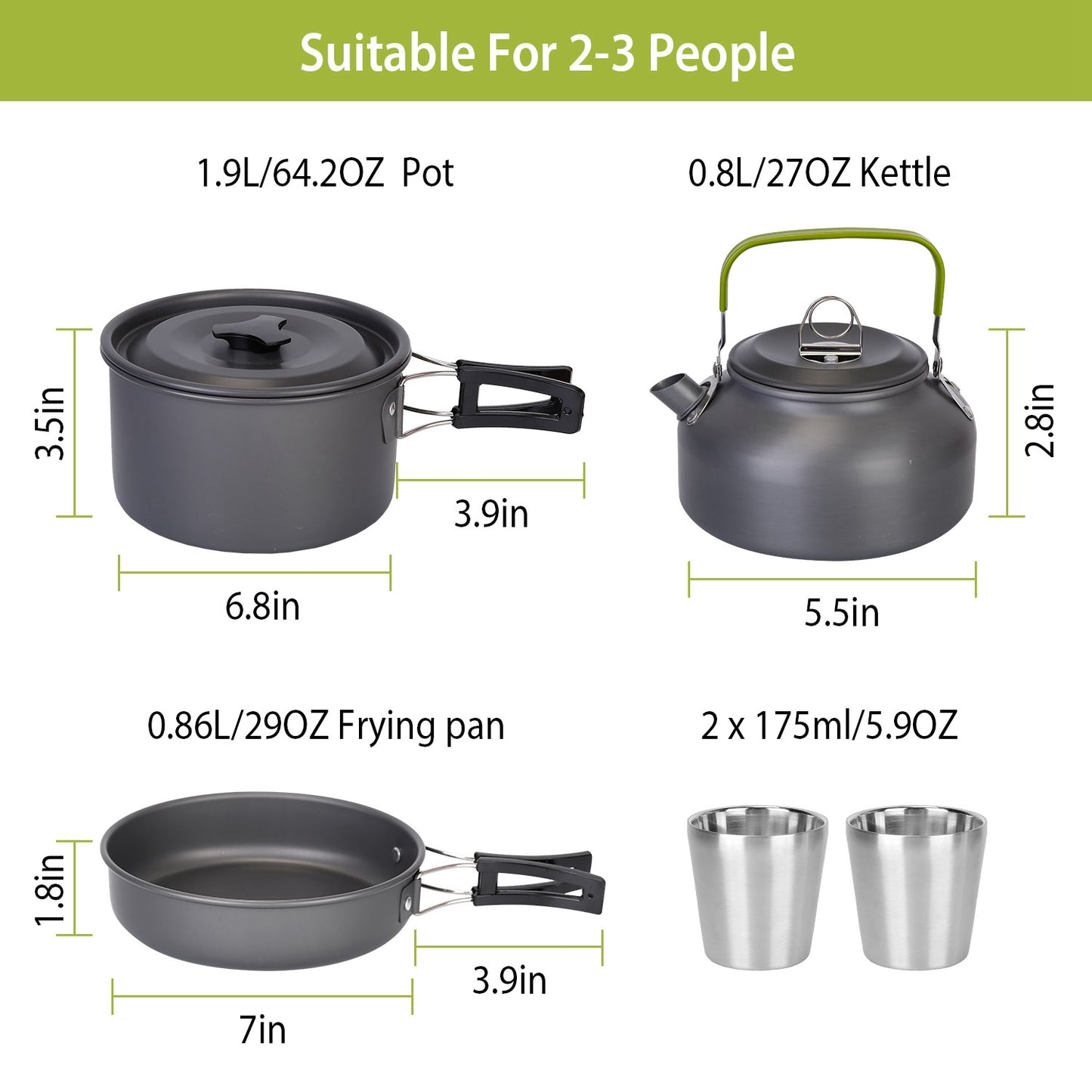 12-Piece Camping Cookware Set – Aluminium Pot, Pan, Kettle, Cups & Cutlery with Carry Bag
