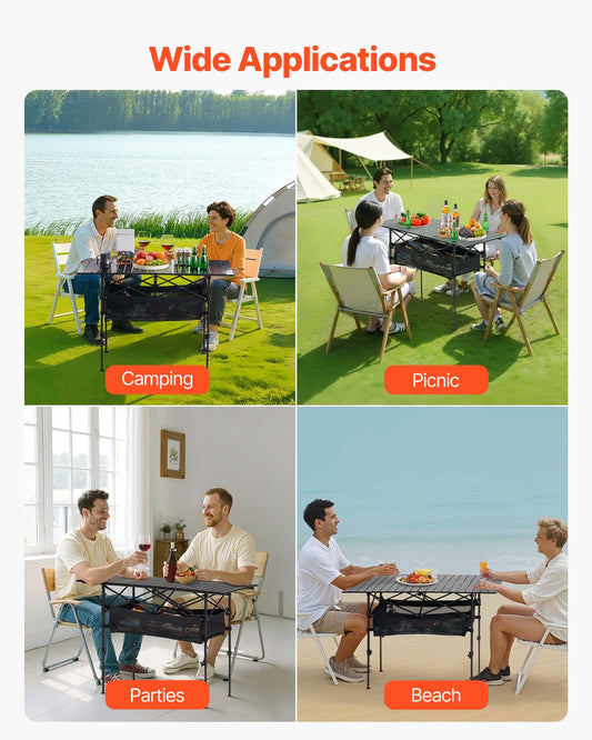 Folding Portable Camping Table Aluminum Outdoor Picnic Roll Up Table Storage Bag