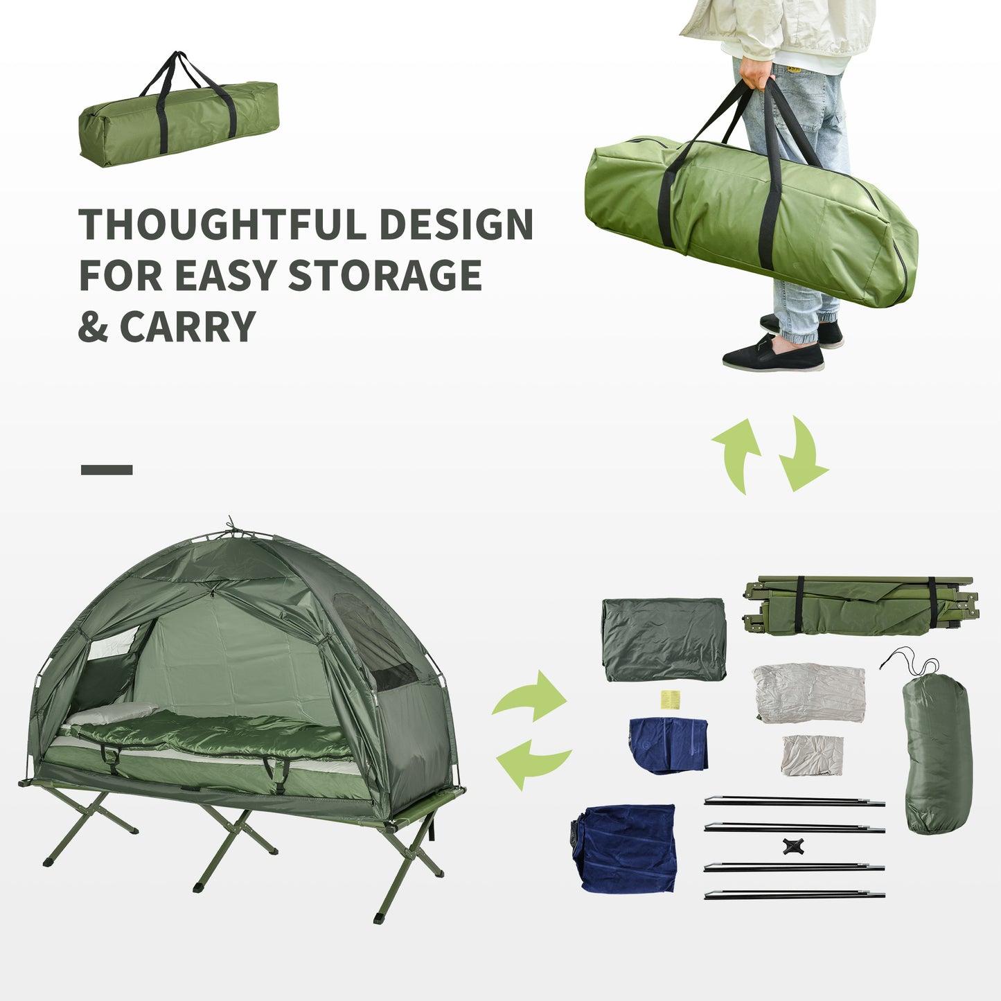 All-in-One Elevated Camping Tent with Sleeping Bag
