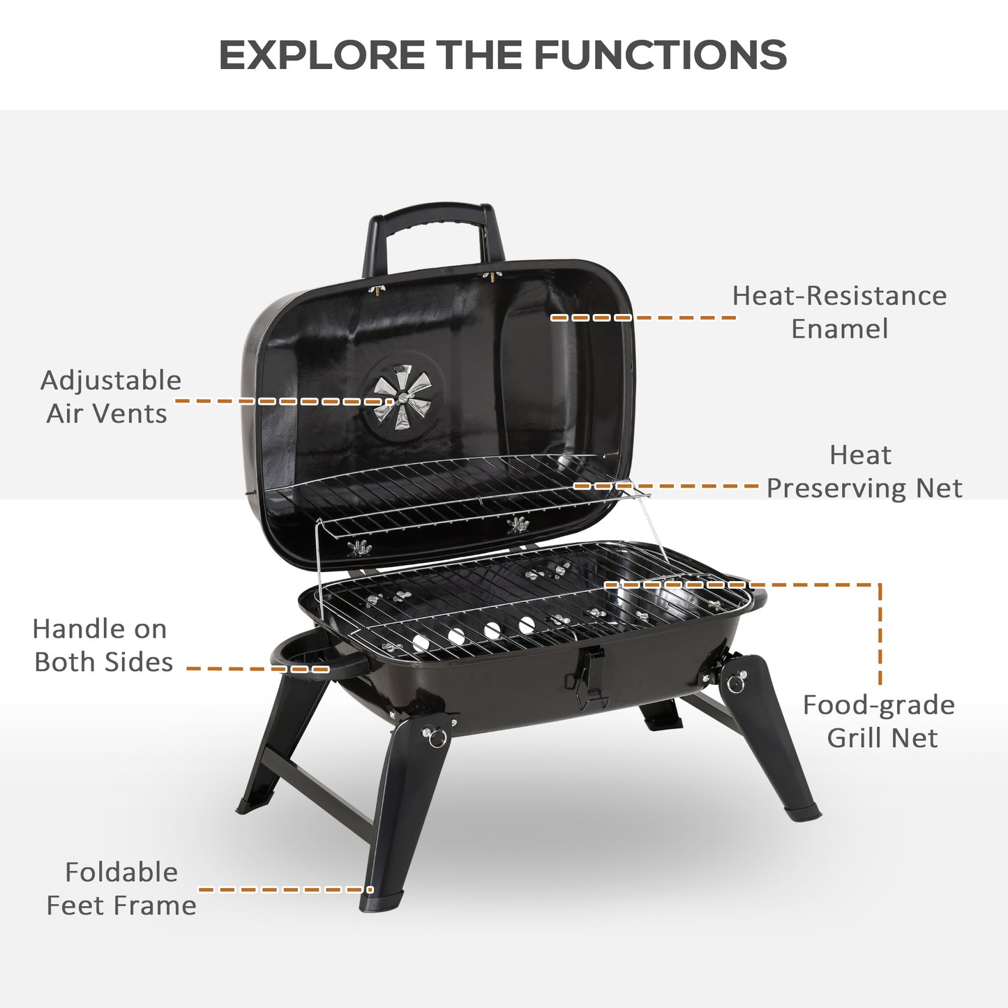 14" Portable Charcoal BBQ & Grill
