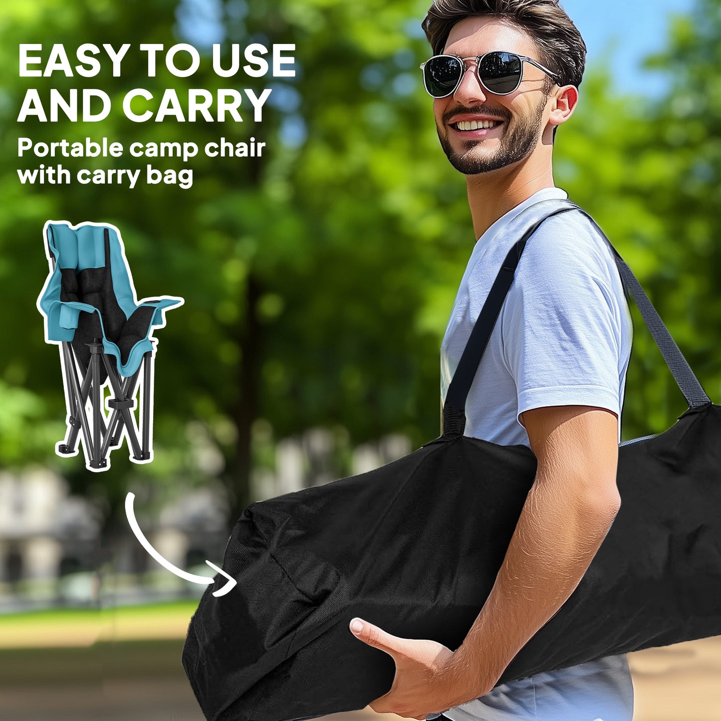 Folding Camping Chair with Side Pockets, Cup Holders and Carry Bag