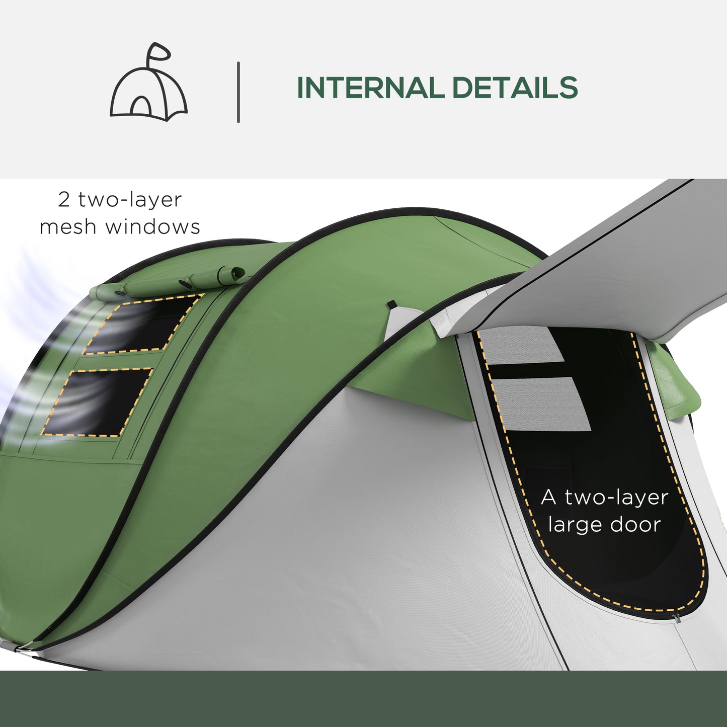 Waterproof Pop Up Tent with Porch for 2-3 People (Green)