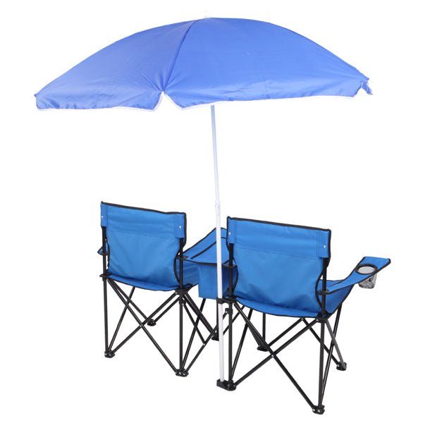 2-Seat Folding Chair with Removable Sun Umbrella – Portable Beach & Fishing Chair