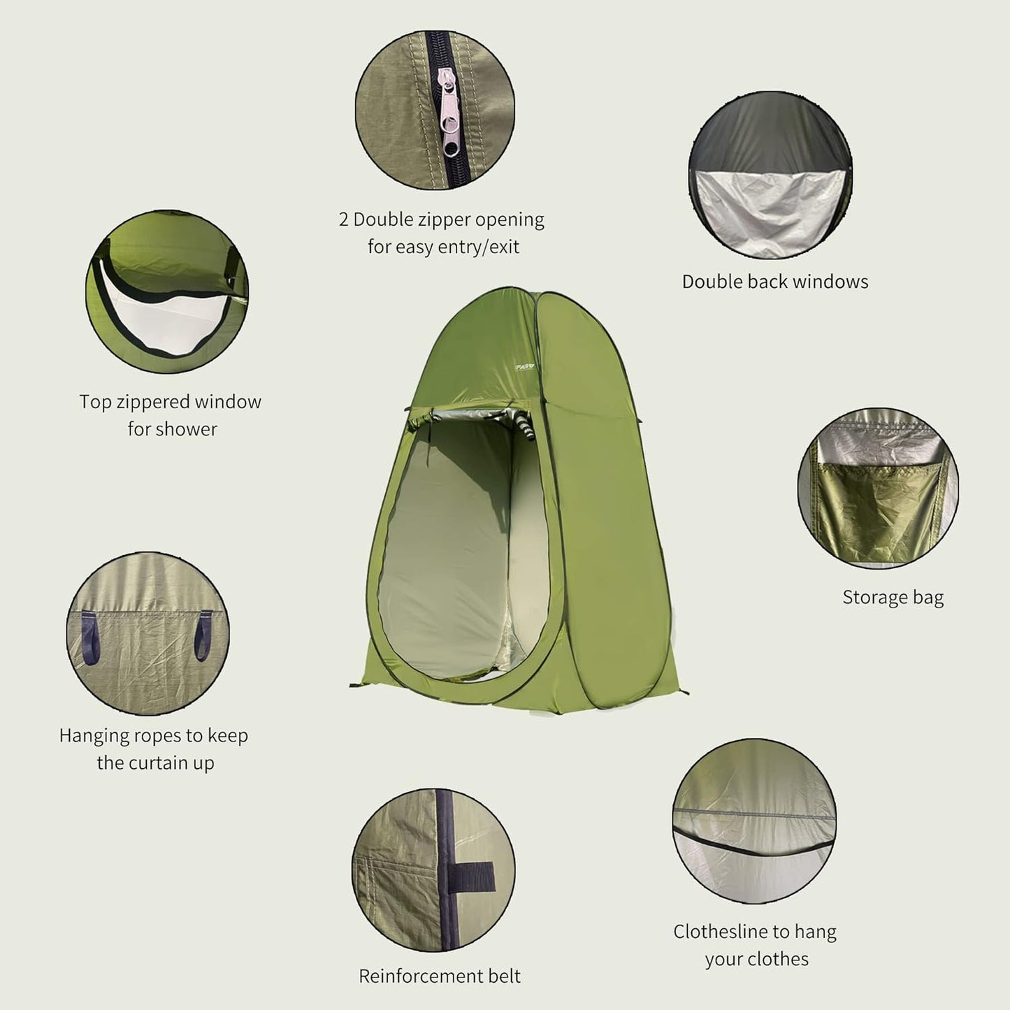 Portable Camping Shower Tent - 7FT
