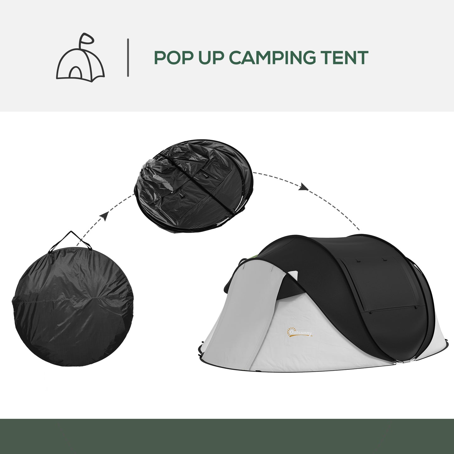 Waterproof Pop Up Tent with Porch for 2-3 People (Black)