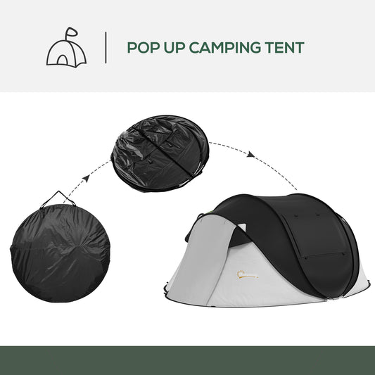 Waterproof Pop Up Tent with Porch for 2-3 People (Black)