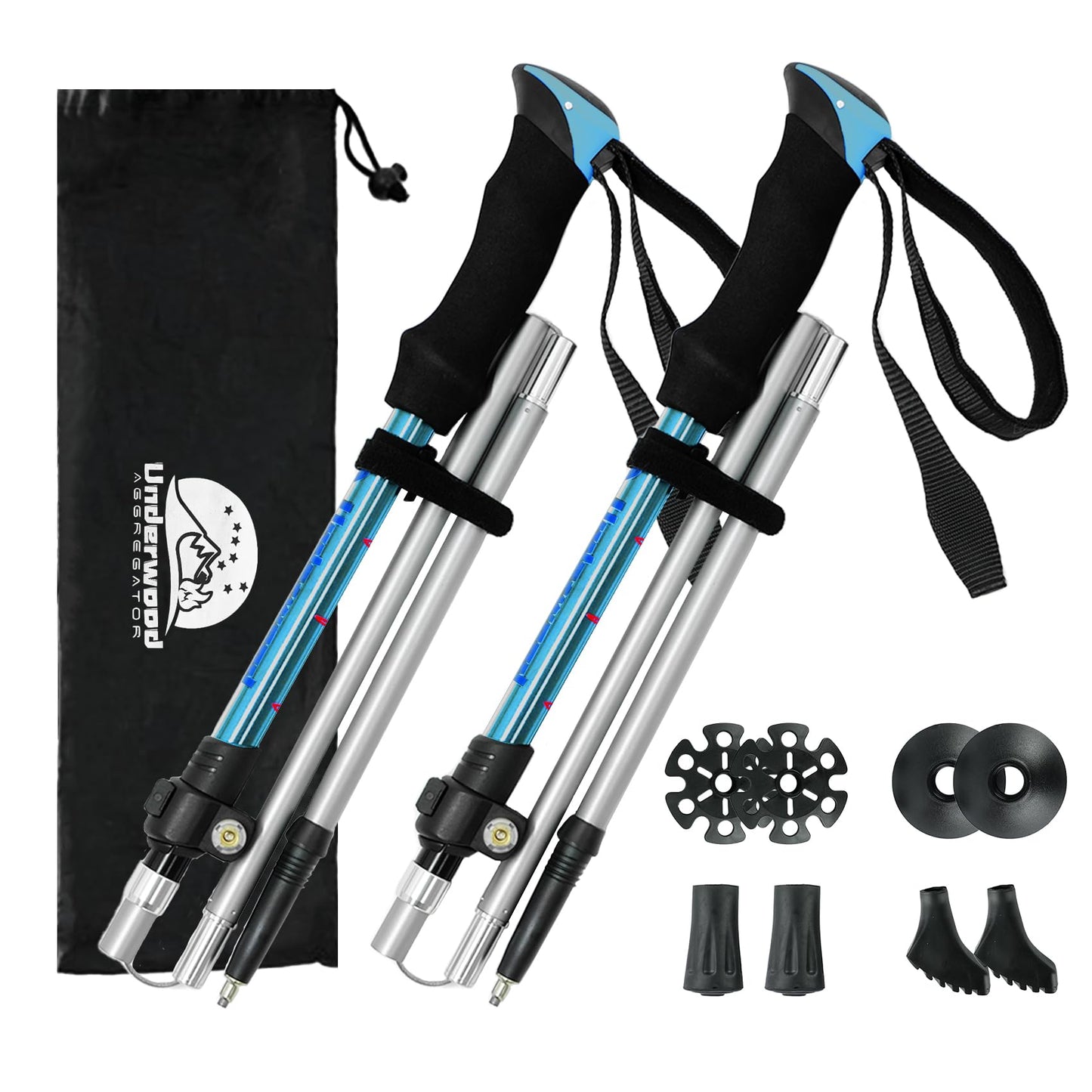 Collapsible Aluminium Trekking Poles | Lightweight Tri-Fold Hiking Sticks | 2 Pack