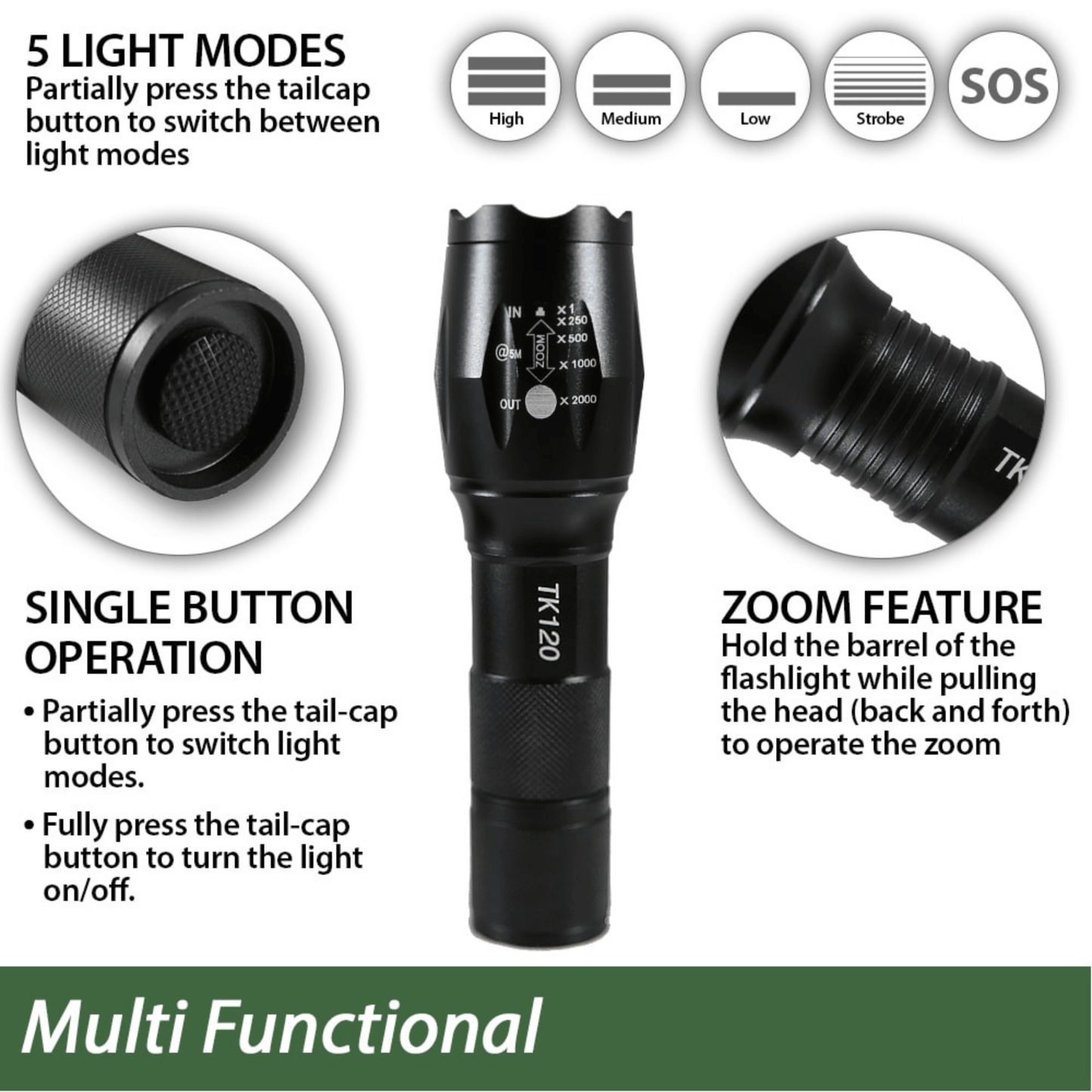 EcoGear FX TK120 LED Tactical Flashlight with Strobe-1