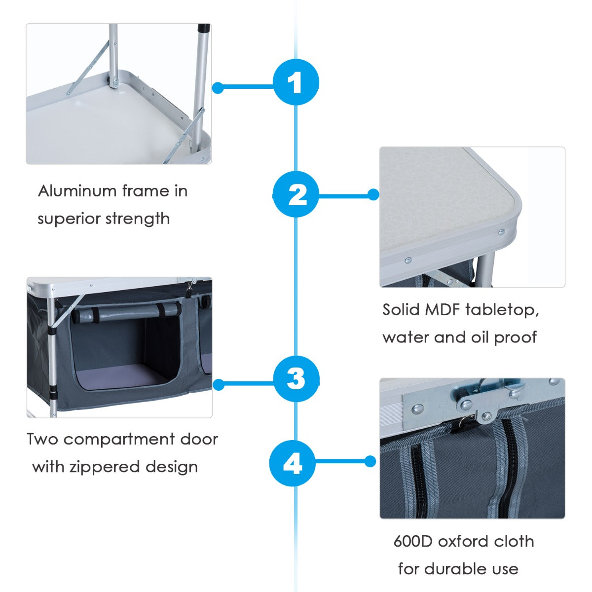 47" Aluminium Portable Camping Table and Storage Organizer