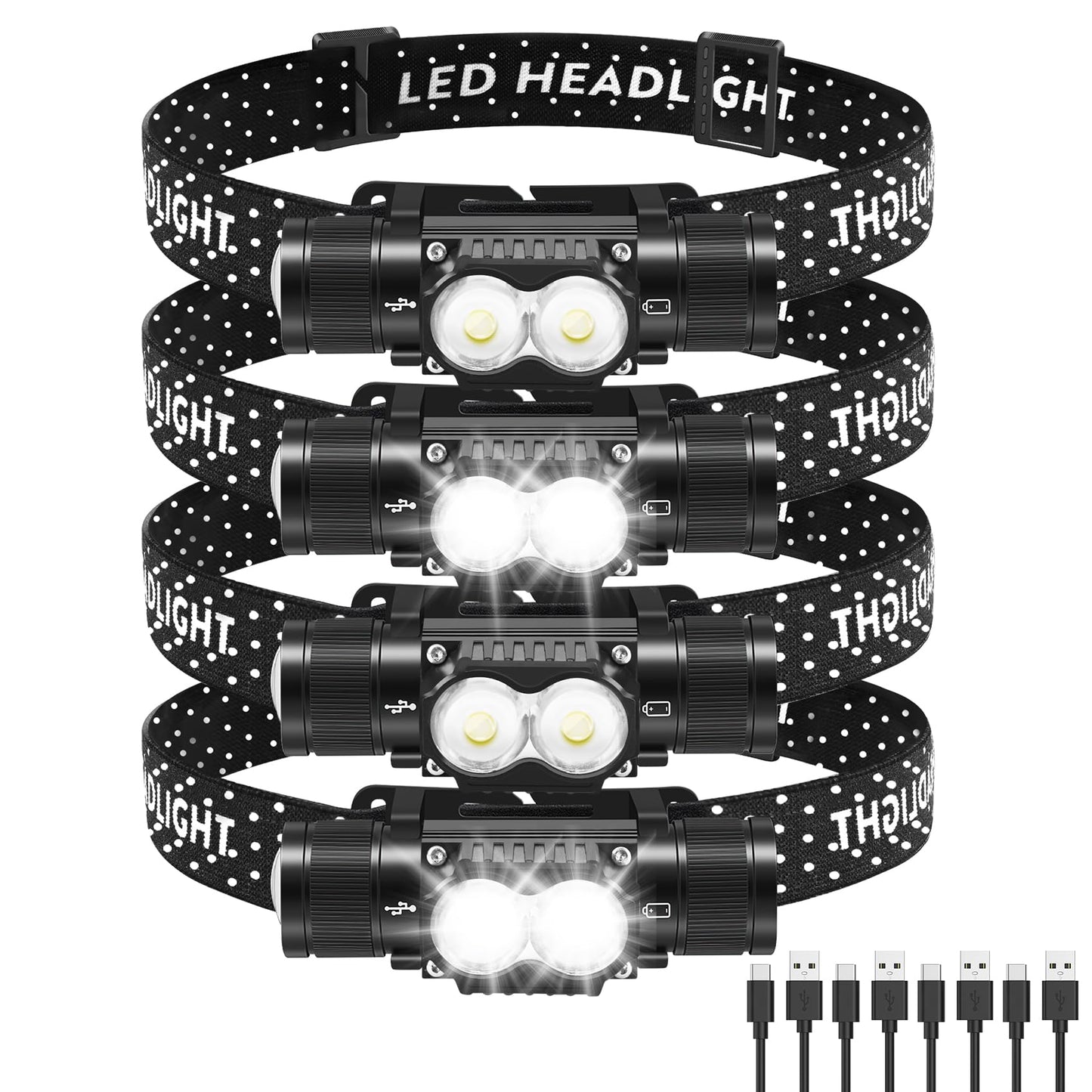 Northlet Headlamp Rechargeable 4 Pack 1200 Lumen LED Head Lamp with 4 Light Modes IPX6 Waterproof Super Bright High Lumen Headlamps Adjustable Headstrap Headlights for Running Camping Outdoor