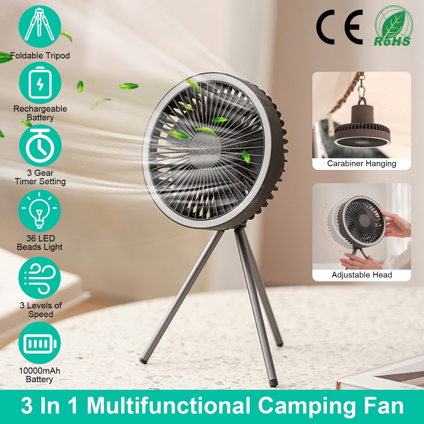 3-in-1 Camping Fan, Lantern & Power Bank