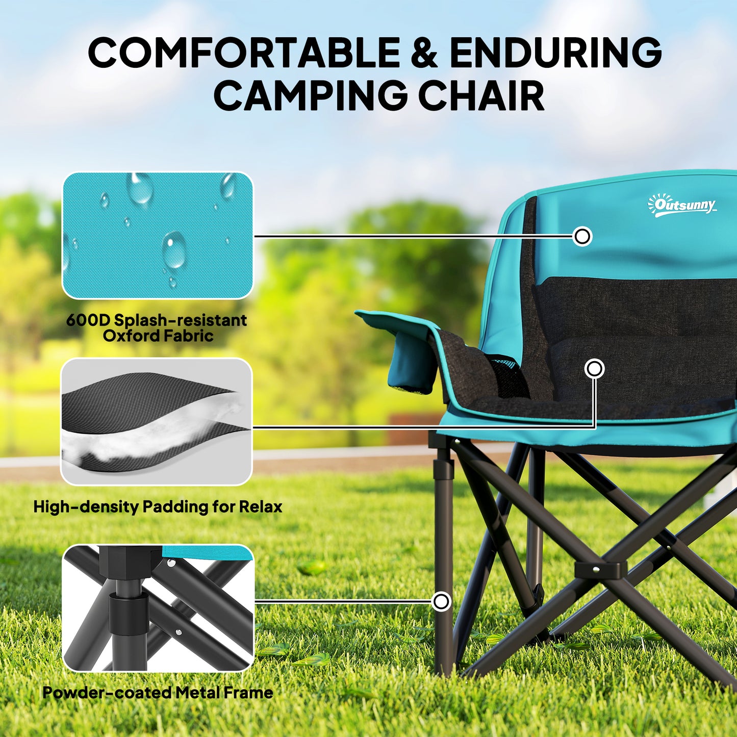 Folding Camping Chair with Side Pockets, Cup Holders and Carry Bag