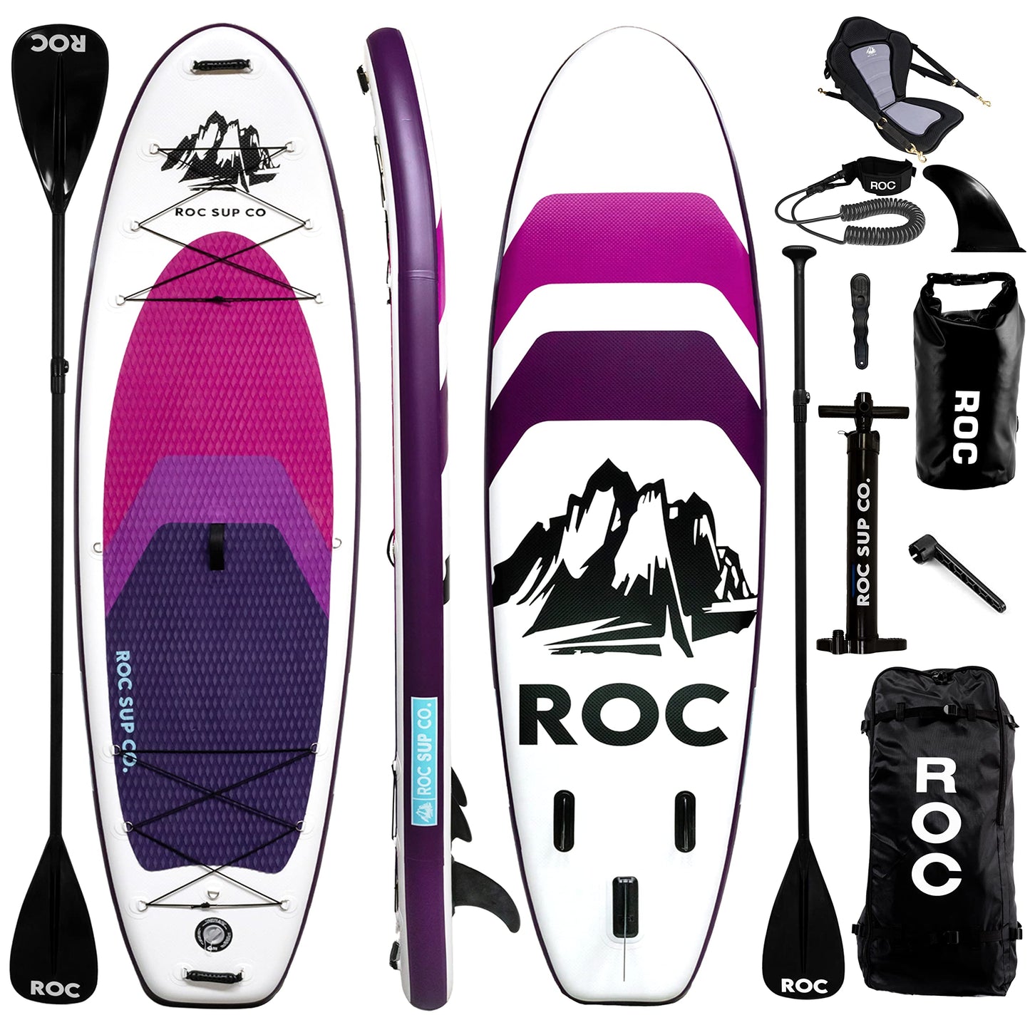 Roc Inflatable Stand-Up Paddleboard | 10'6" Wide Stable SUP with Kayak Seat & Accessories | Violet